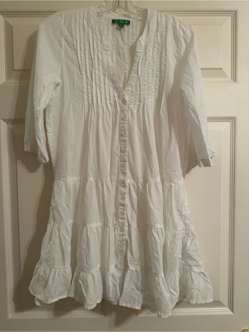 J. Crew White Tiered Button-Front Swim Cover-up Dress